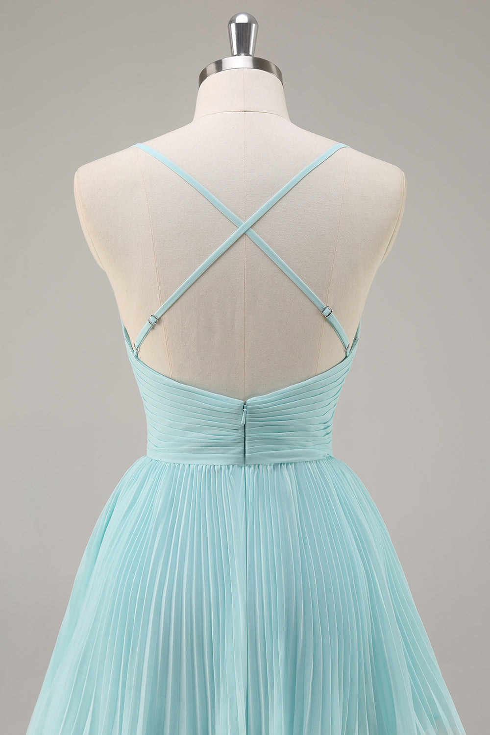 A-Line Spaghetti Straps Pleated Tiered Floor Length Chiffon Bridesmaid Dress