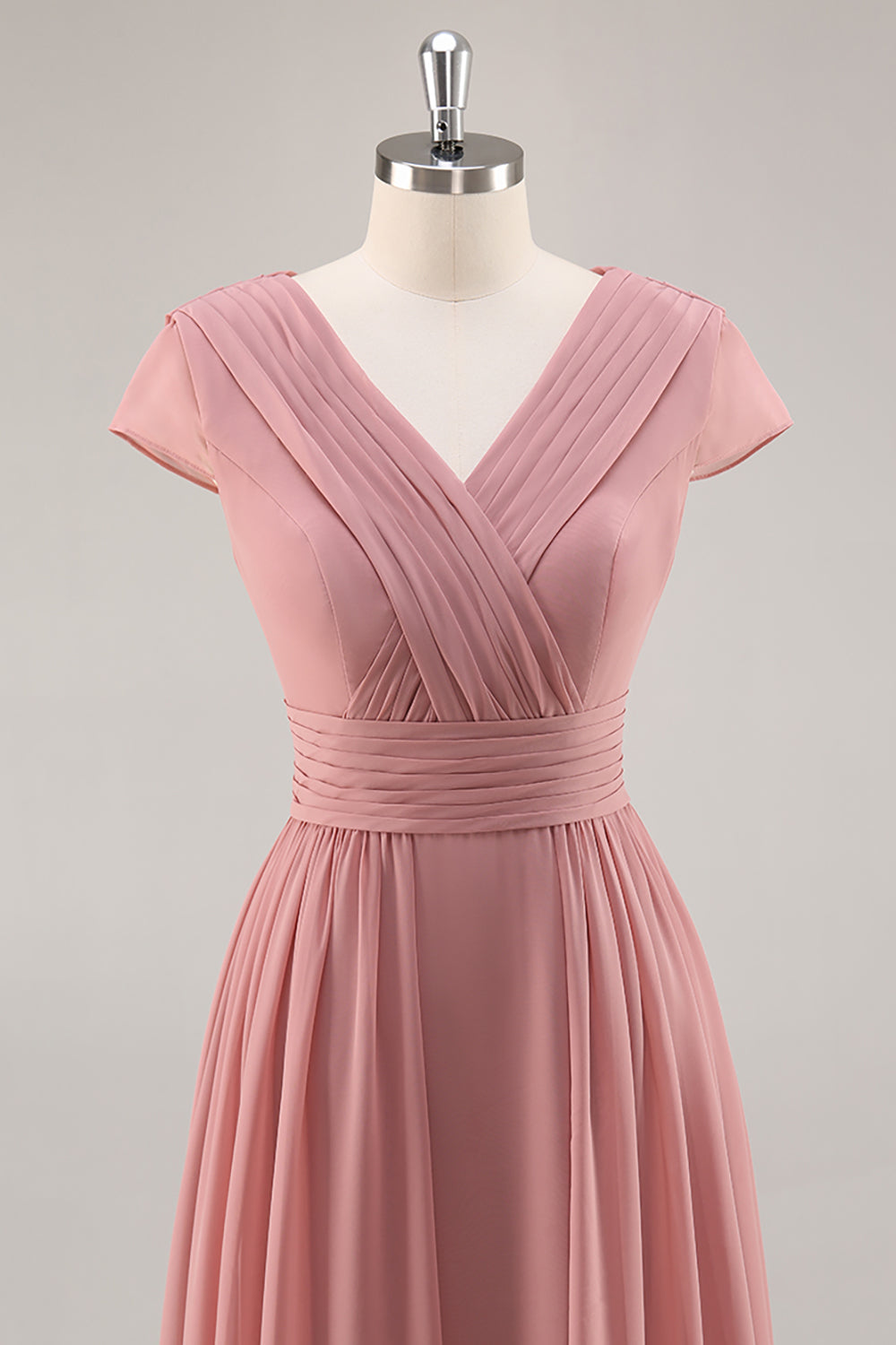 Dusty Rose A Line V Neck Chiffon Long Bridesmaid Dress