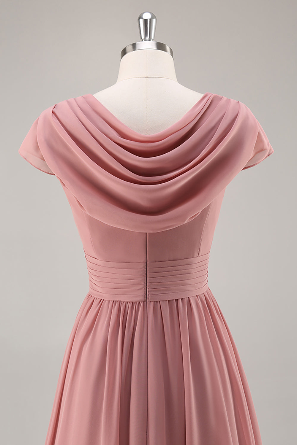 Dusty Rose A Line V Neck Chiffon Long Bridesmaid Dress