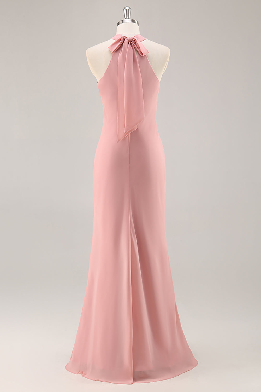 Blush Sheath Halter Chiffon Long Bridesmaid Dress