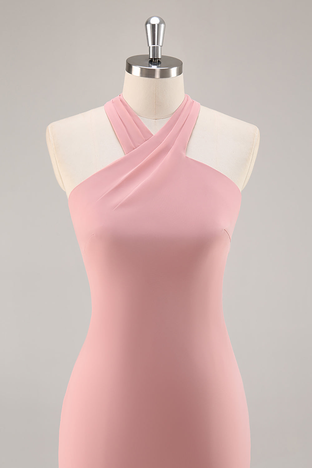 Blush Sheath Halter Chiffon Long Bridesmaid Dress