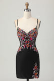 Bodycon Flower Spaghetti Straps Little Black Dress