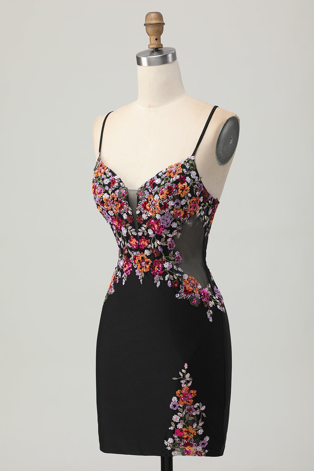 Bodycon Flower Spaghetti Straps Little Black Dress