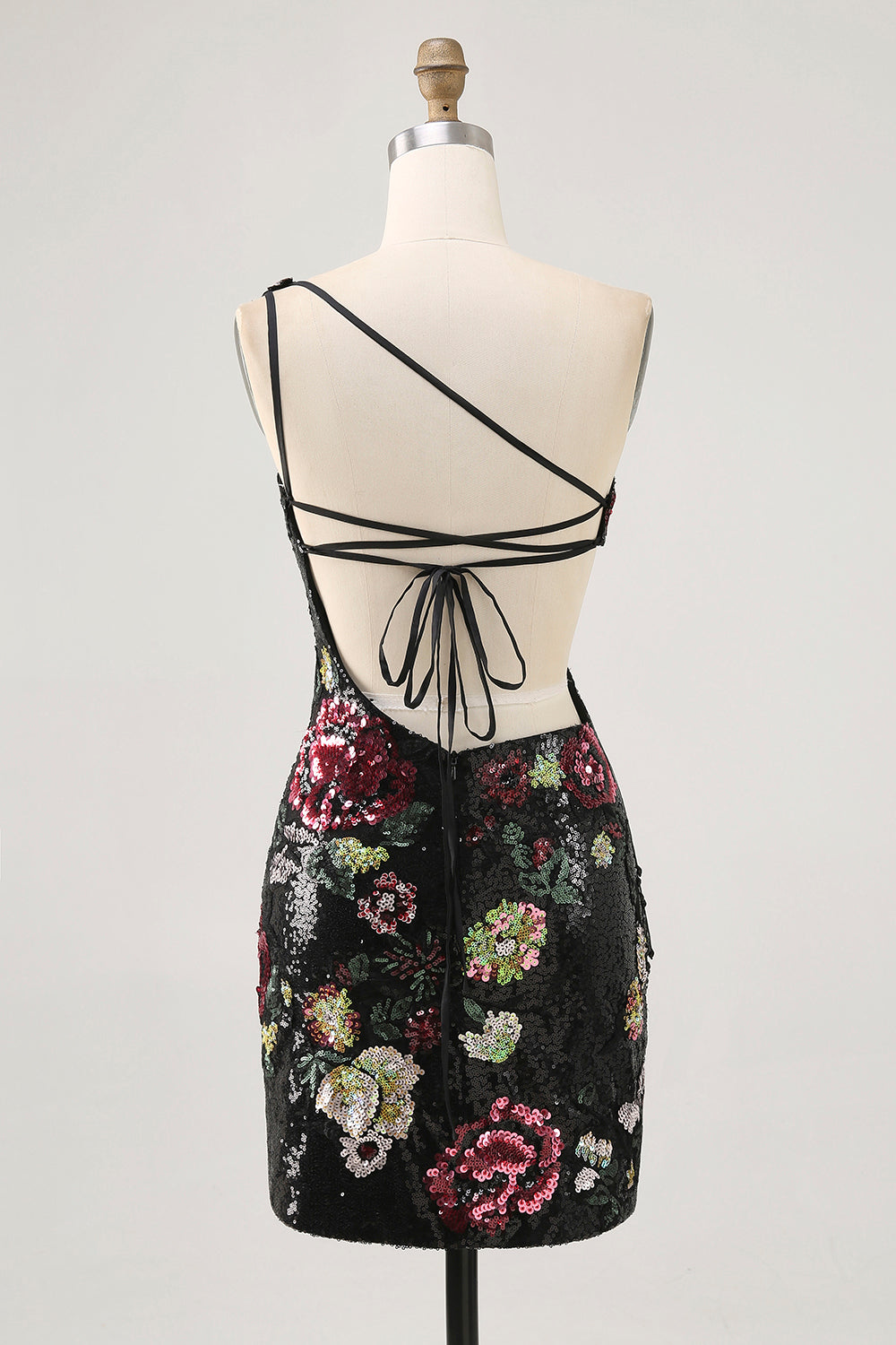 Flower Bodycon Sequin One Shoulder Little Black Dress