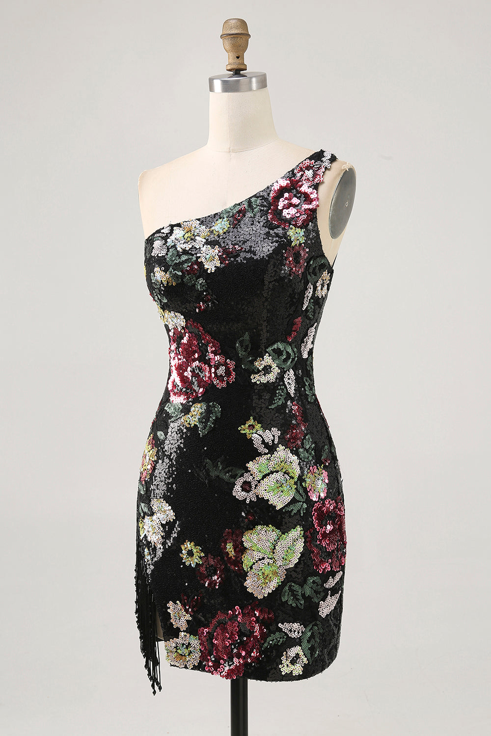 Flower Bodycon Sequin One Shoulder Little Black Dress