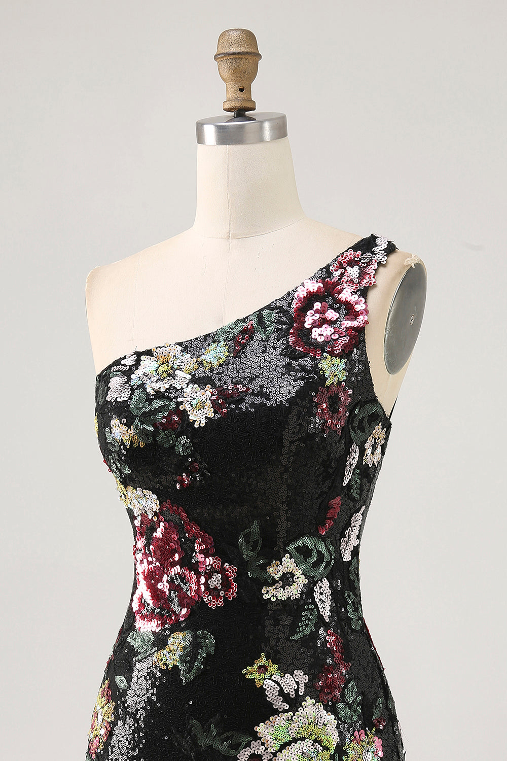 Flower Bodycon Sequin One Shoulder Little Black Dress