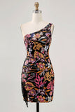 Flower Bodycon One Shoulder Embroidery Little Black Dress