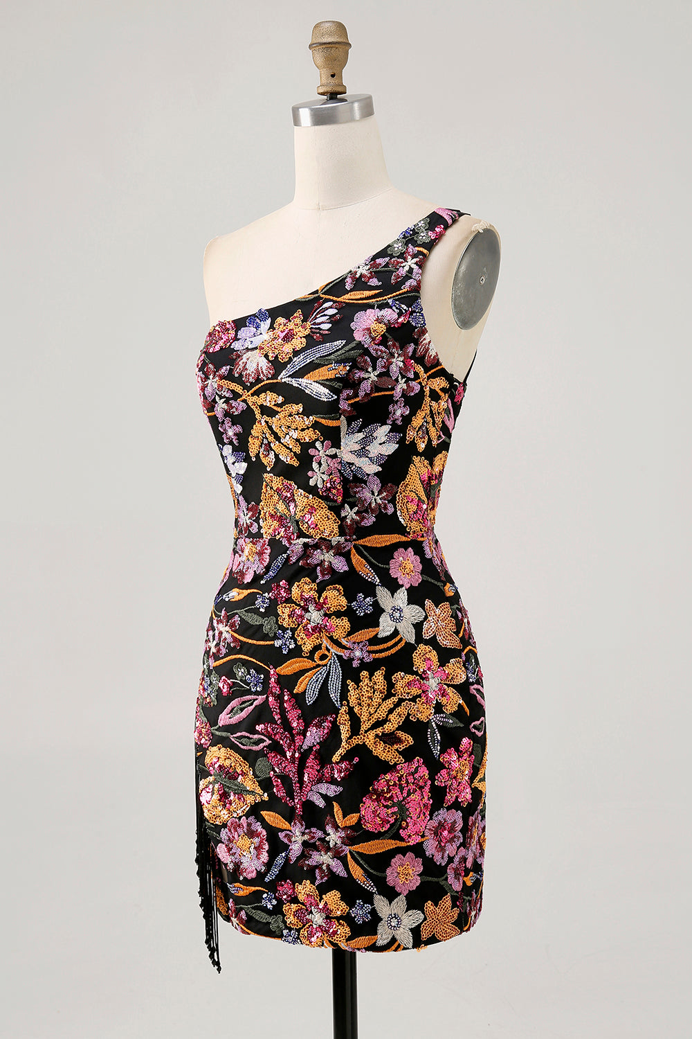 Flower Bodycon One Shoulder Embroidery Little Black Dress
