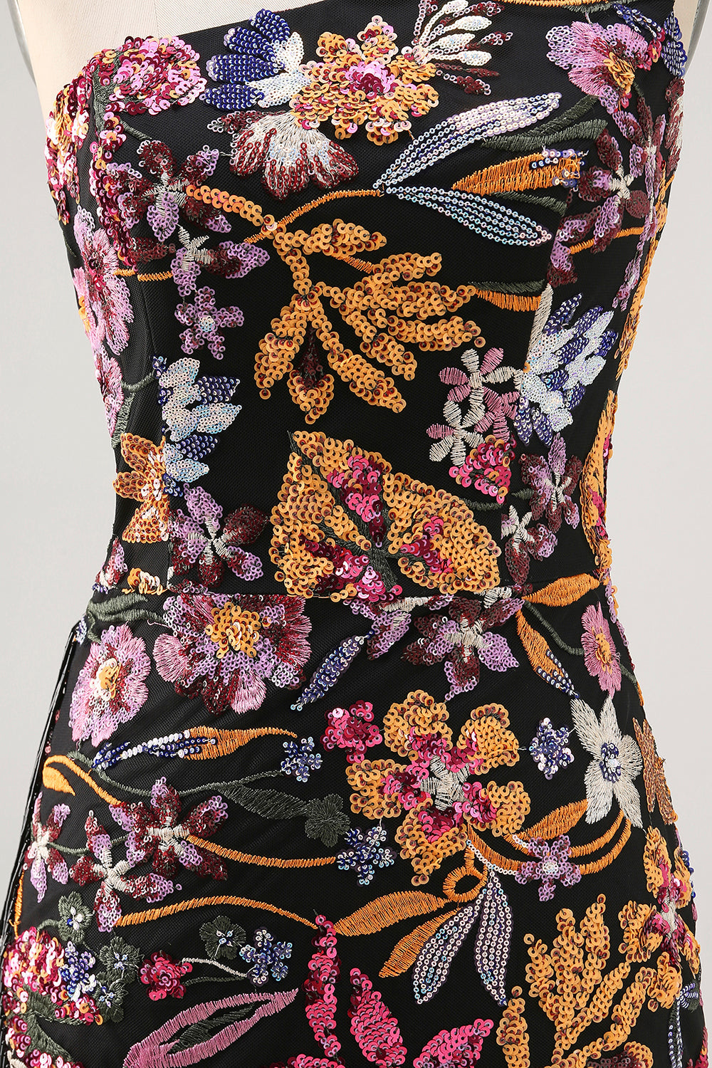 Flower Bodycon One Shoulder Embroidery Little Black Dress
