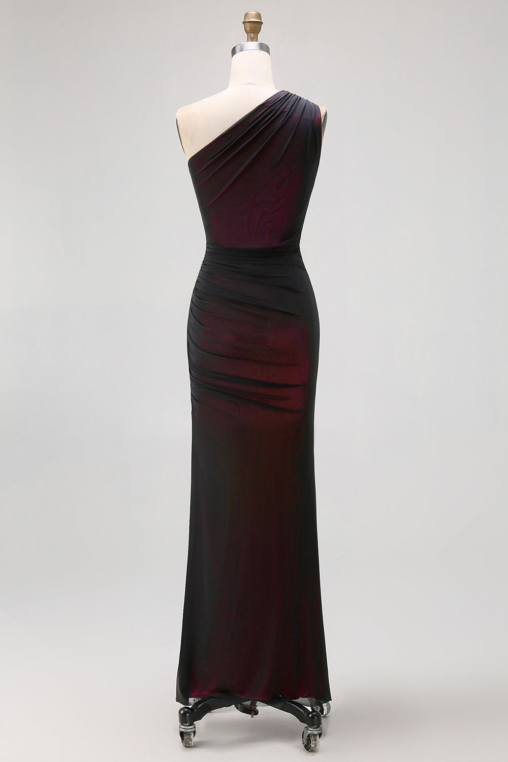 Black Pink Mermaid One Shoulder Tulle Maxi Dress with Slit