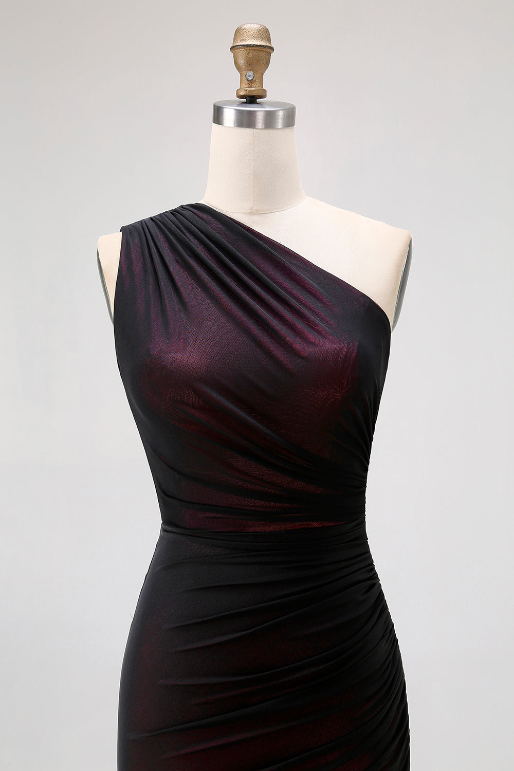 Black Pink Mermaid One Shoulder Tulle Maxi Dress with Slit