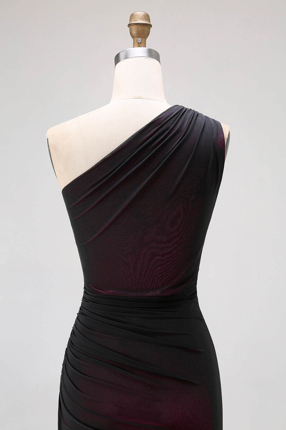 Black Pink Mermaid One Shoulder Tulle Maxi Dress with Slit
