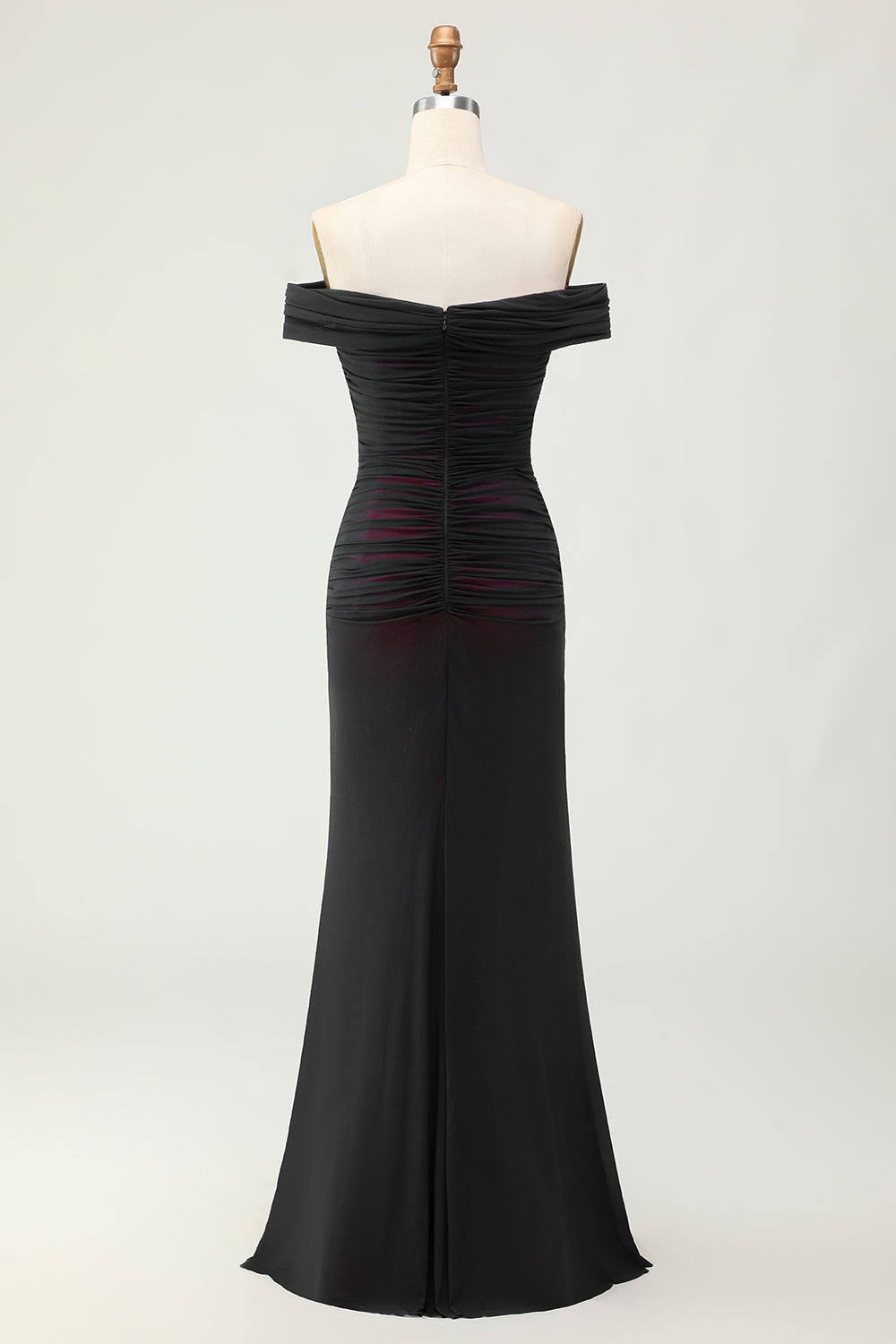 Mermaid Off the Shoulder Black Pink Ruched Maxi Dress with 3D Flower