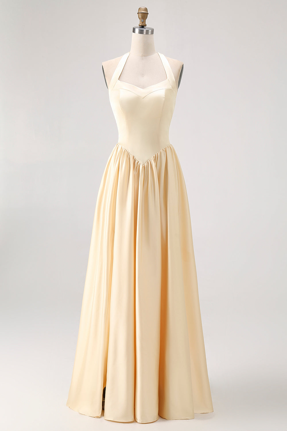 Daffodil Halter A Line Satin Long Bridesmaid Dress with Lace Up Back