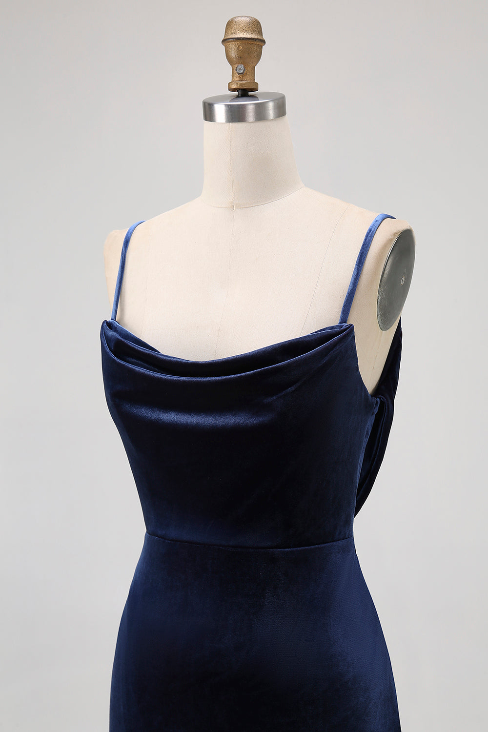 Dark Blue Mermaid Cowl Neck Velvet Long Bridesmaid Dress with Open Back