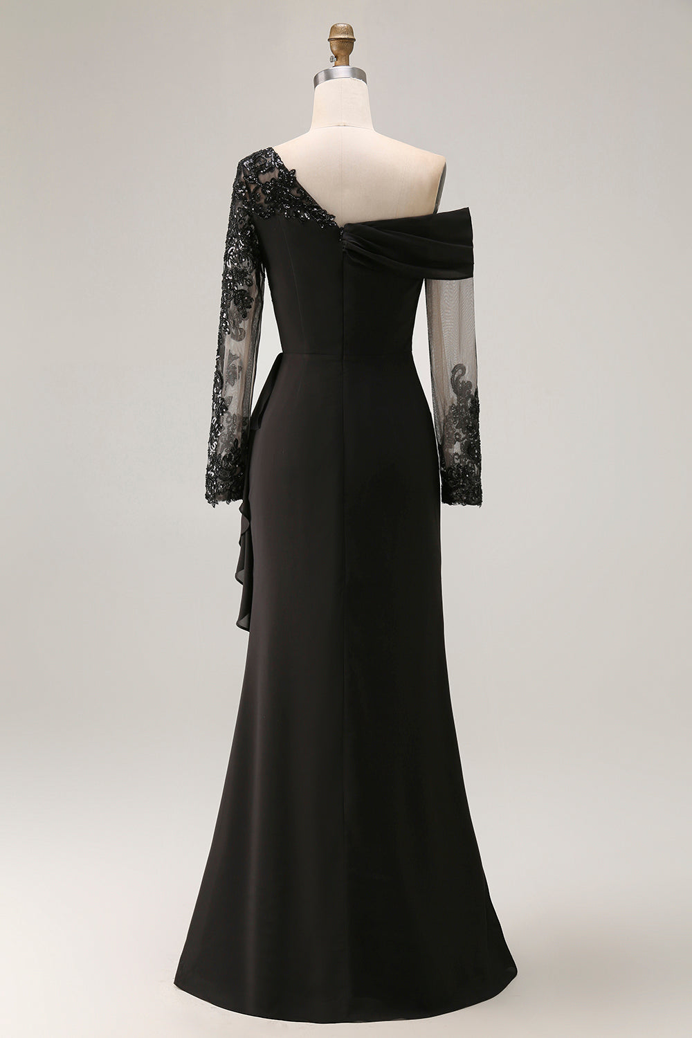 Black Lace Appliqued Sheath Asymmetrical Mother of the Bride Dress