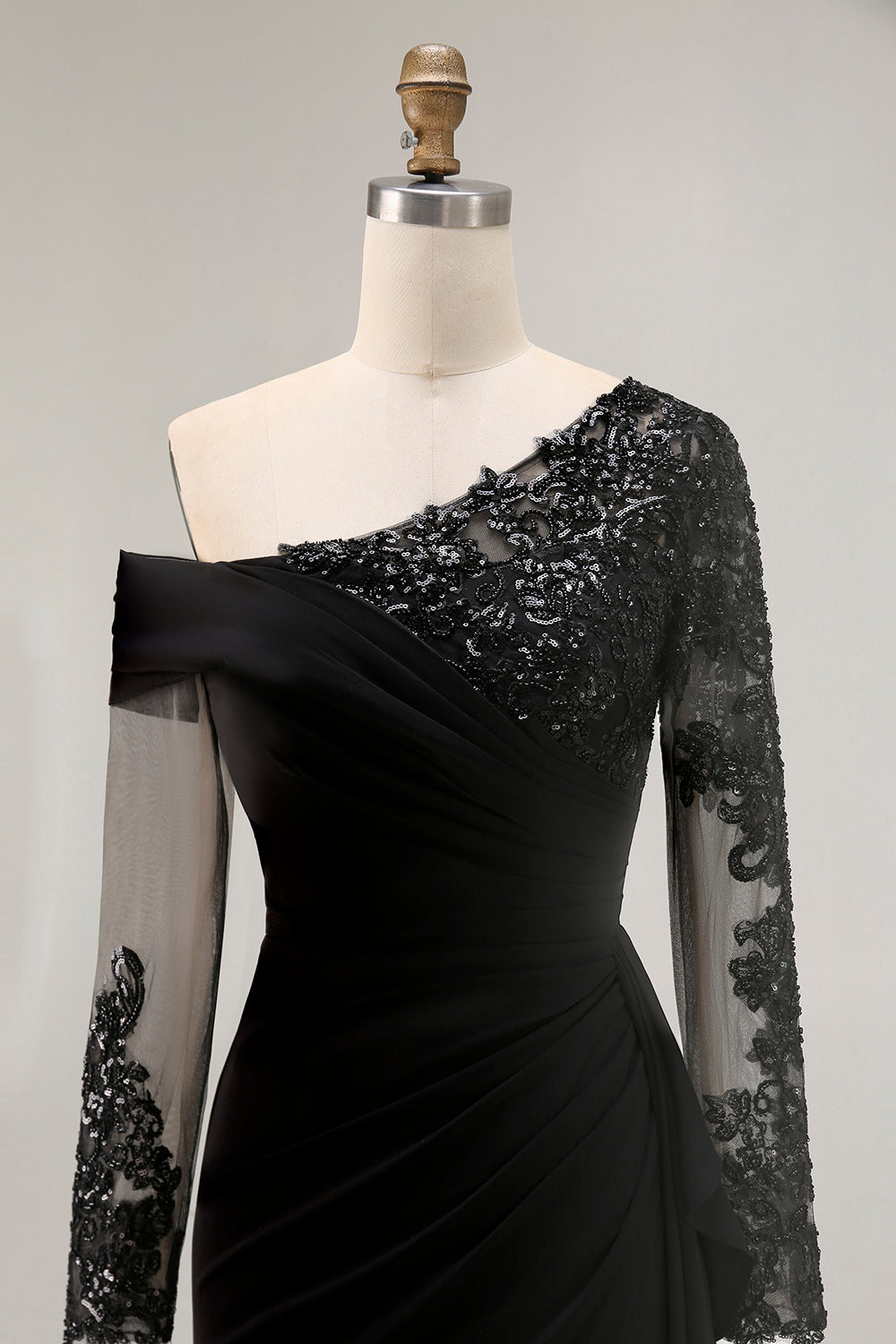 Black Lace Appliqued Sheath Asymmetrical Mother of the Bride Dress