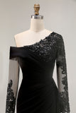 Black Lace Appliqued Sheath Asymmetrical Mother of the Bride Dress