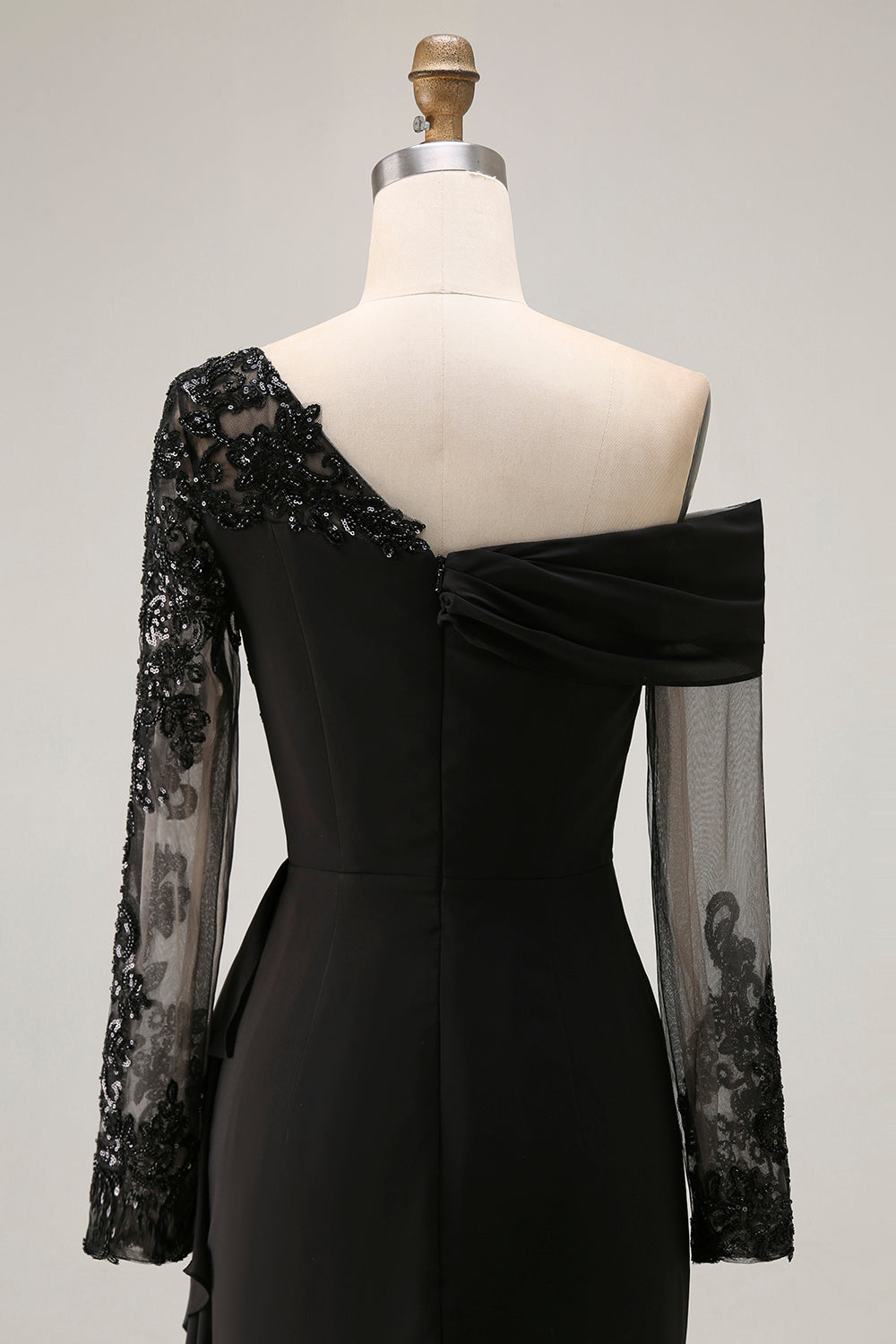 Black Lace Appliqued Sheath Asymmetrical Mother of the Bride Dress