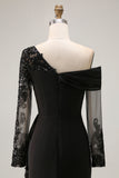 Black Lace Appliqued Sheath Asymmetrical Mother of the Bride Dress