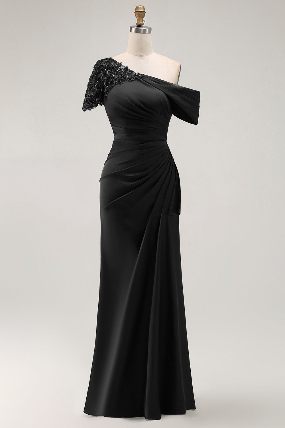 Black Mermaid Asymmetrical Appliqued Mother of the Bride Dress