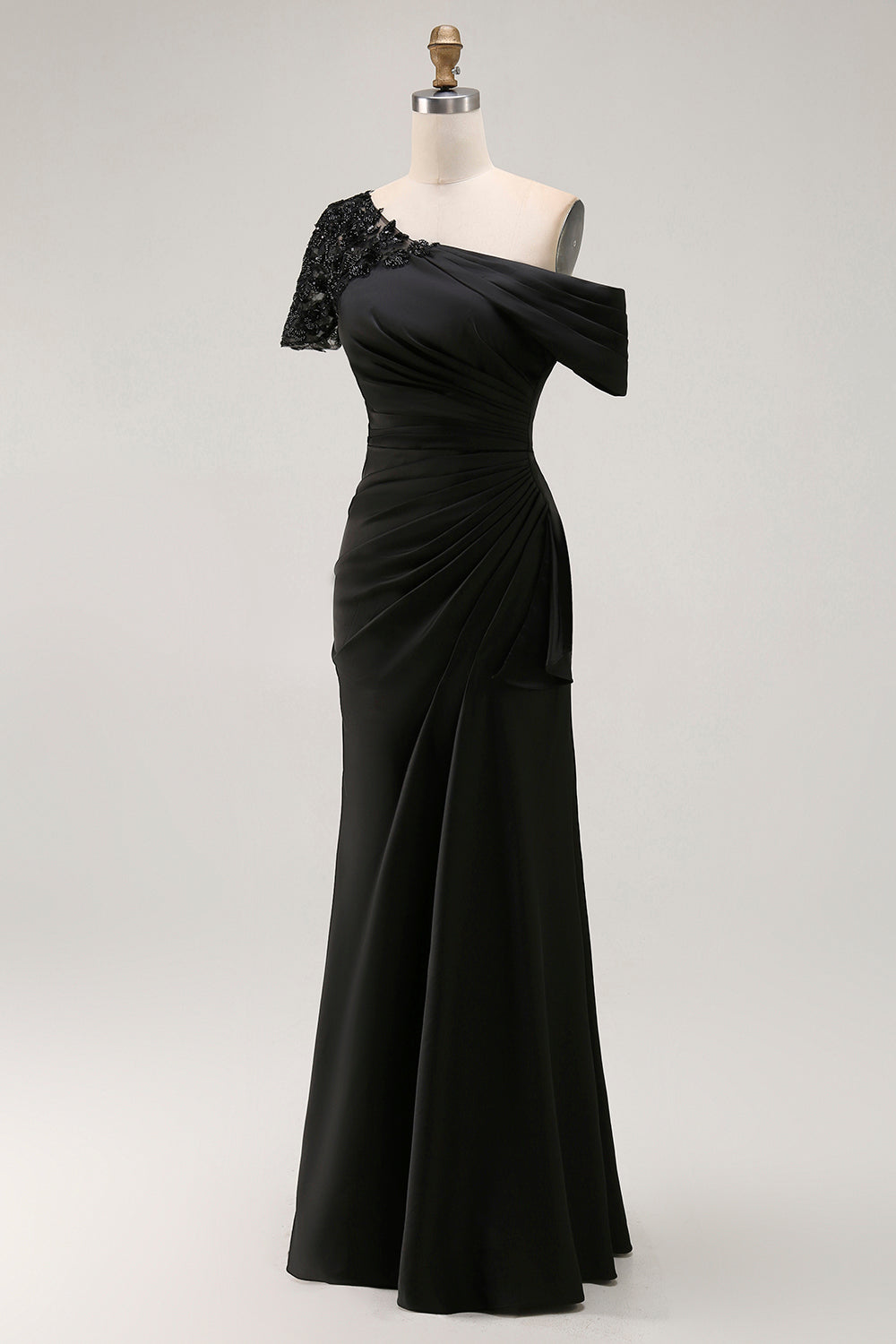 Black Mermaid Asymmetrical Appliqued Mother of the Bride Dress