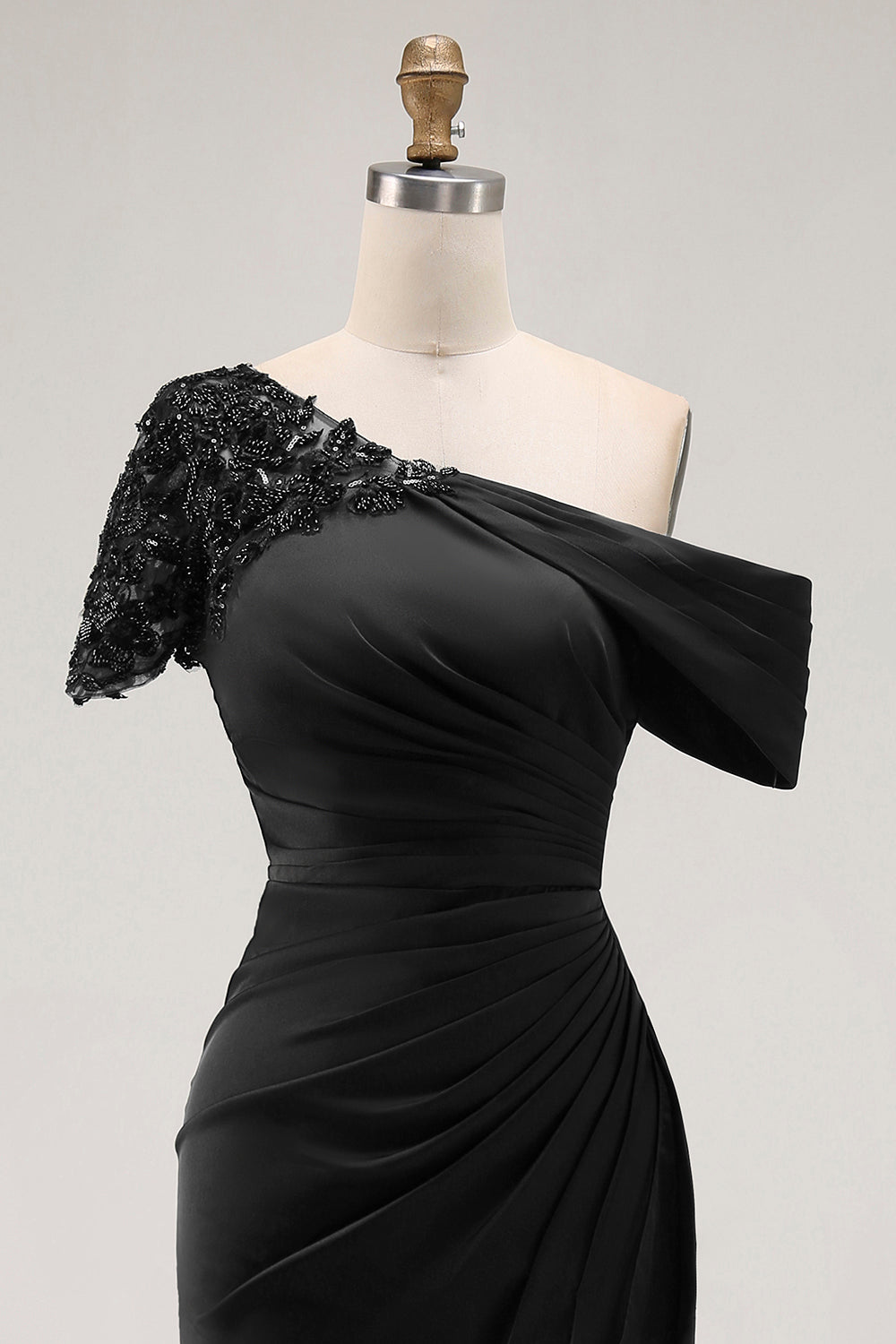 Black Mermaid Asymmetrical Appliqued Mother of the Bride Dress