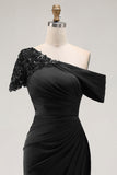 Black Mermaid Asymmetrical Appliqued Mother of the Bride Dress