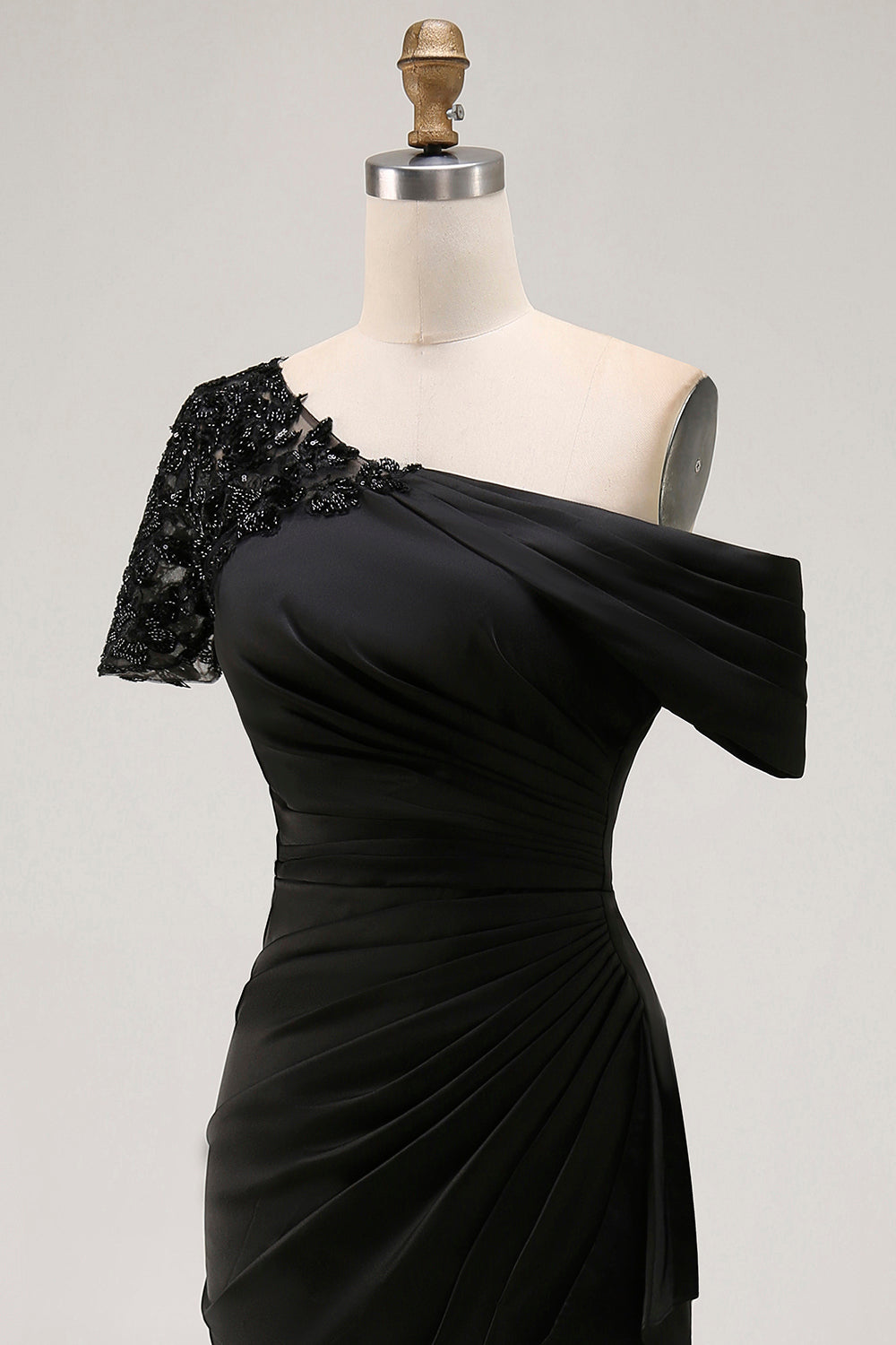 Black Mermaid Asymmetrical Appliqued Mother of the Bride Dress