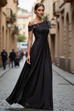 A Line Asymmetrical Appliqued Black Mother of the Bride Dress