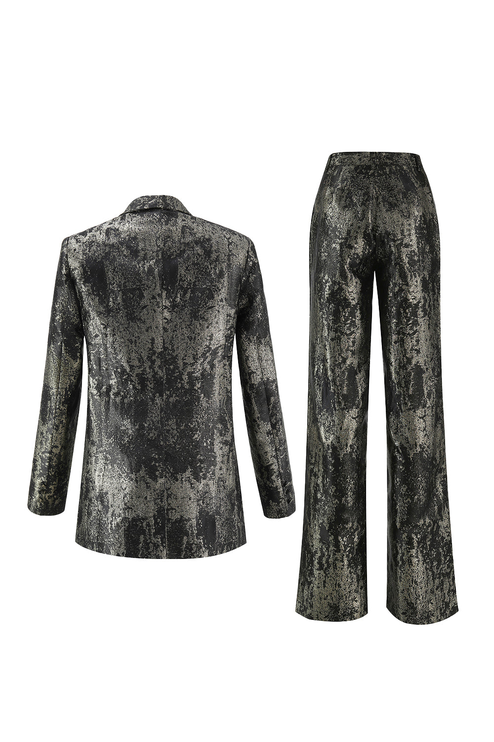 Black and Gold 2-Piece Peaked Lapel Jacquard Women's Prom Suit