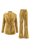 Sparkly Yellow Peaked Lapel 2-Piece Velvet Women's Prom Suits