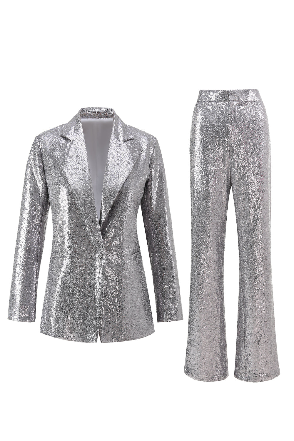Silver Sequin Notched Lapel 2 Pieces Prom Suits