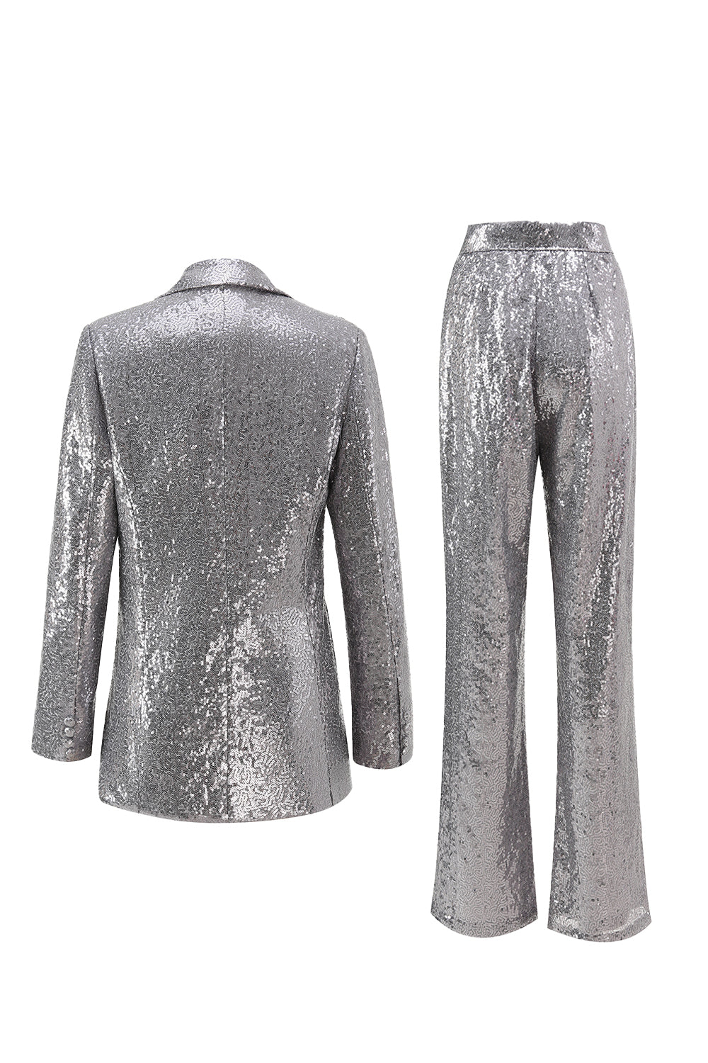 Silver Sequin Notched Lapel 2 Pieces Prom Suits
