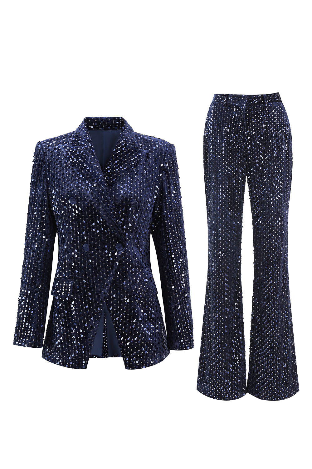 Sparkly Peaked Lapel 2-Piece Navy Prom Suits