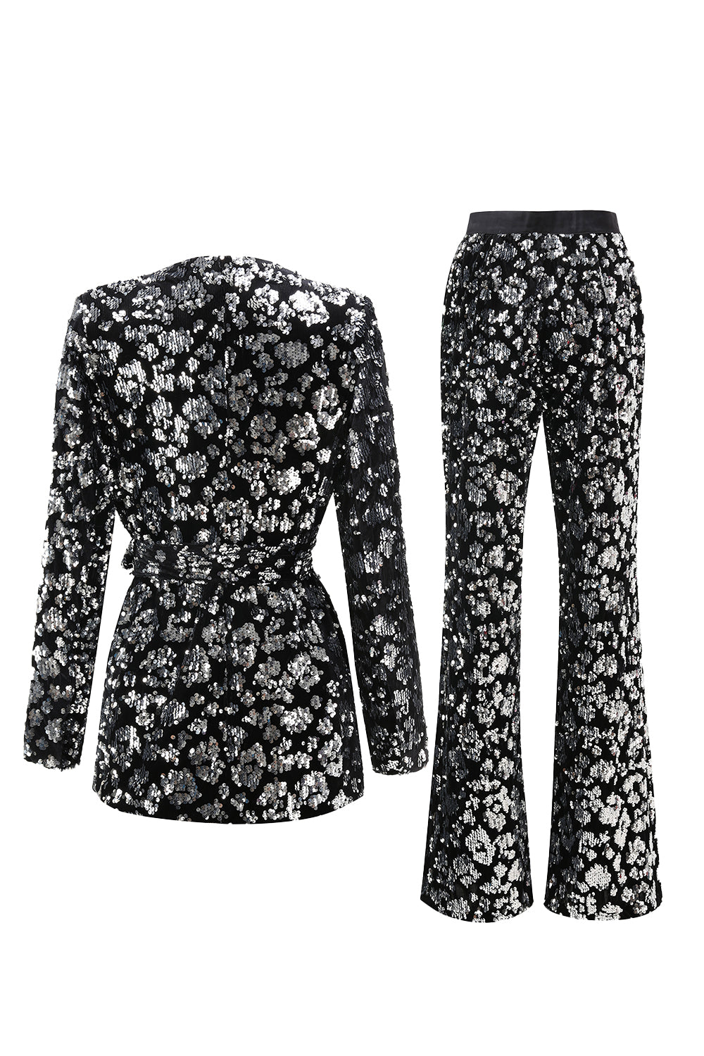Black Sequin Slim Fit 2 Piece Women's Prom Suit with Sash