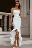 Strapless Ivory Tight Engagement Dress with Ruffles