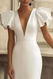 Mermaid V-Neck Ivory Long Engagement Dress