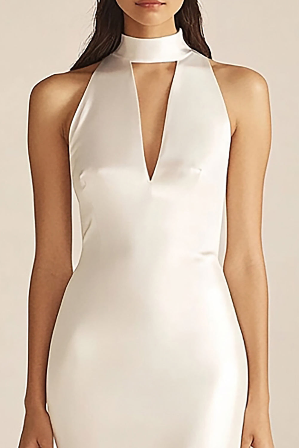 Satin Mermaid High Neck Ivory Cut Out Engagement Dress
