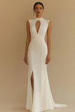 Sheath Ivory Cut Out Engagement Dress with Slit