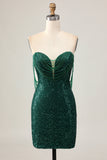 Sparkly Off The Shoulder Dark Green Bodycon Sequins Short Prom Dress