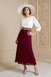 Grape 3/4 Sleeve Bateau Neck A Line Midi Wedding Guest Dress