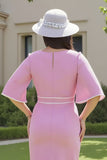 Candy Pink Ruched Midi Wrap Wedding Guest Dress with Half Sleeves
