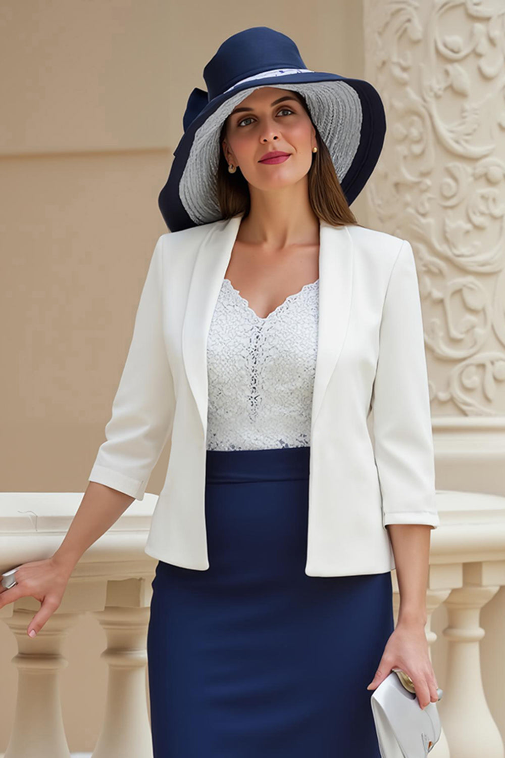 Navy Sheath 2 Piece Stretch Satin Wedding Guest Dress