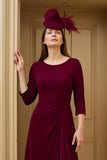 Burgundy A Line Bateau Neck High-Low Wedding Guest Dress