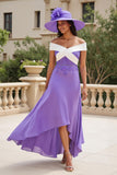 Purple Chiffon A Line High-Low Off the Shoulder Wedding Guest Dress