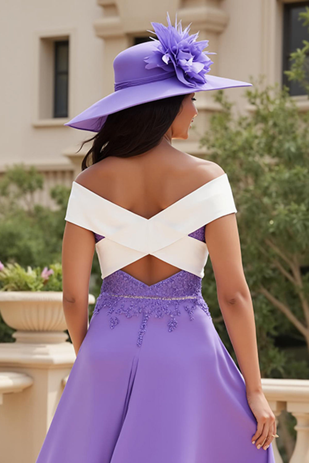 Purple Chiffon A Line High-Low Off the Shoulder Wedding Guest Dress