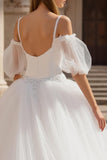 Cold Shoulder Tulle A-Line Ivory Wedding Dress