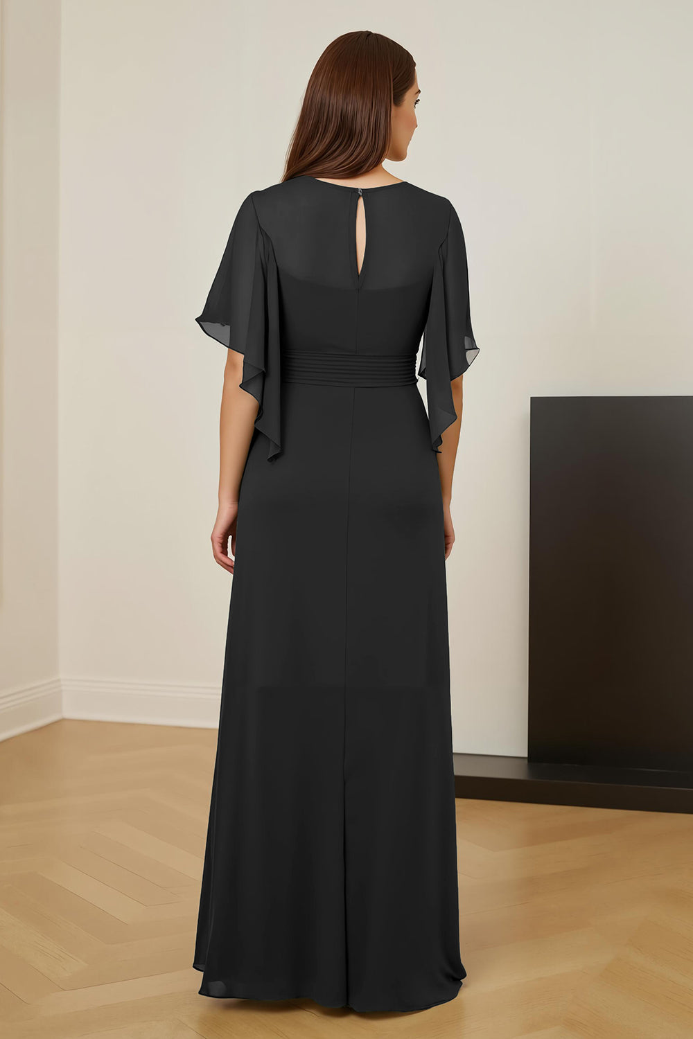 Dark Green Ruched Mother of the Bride Dress with Flutter Sleeves