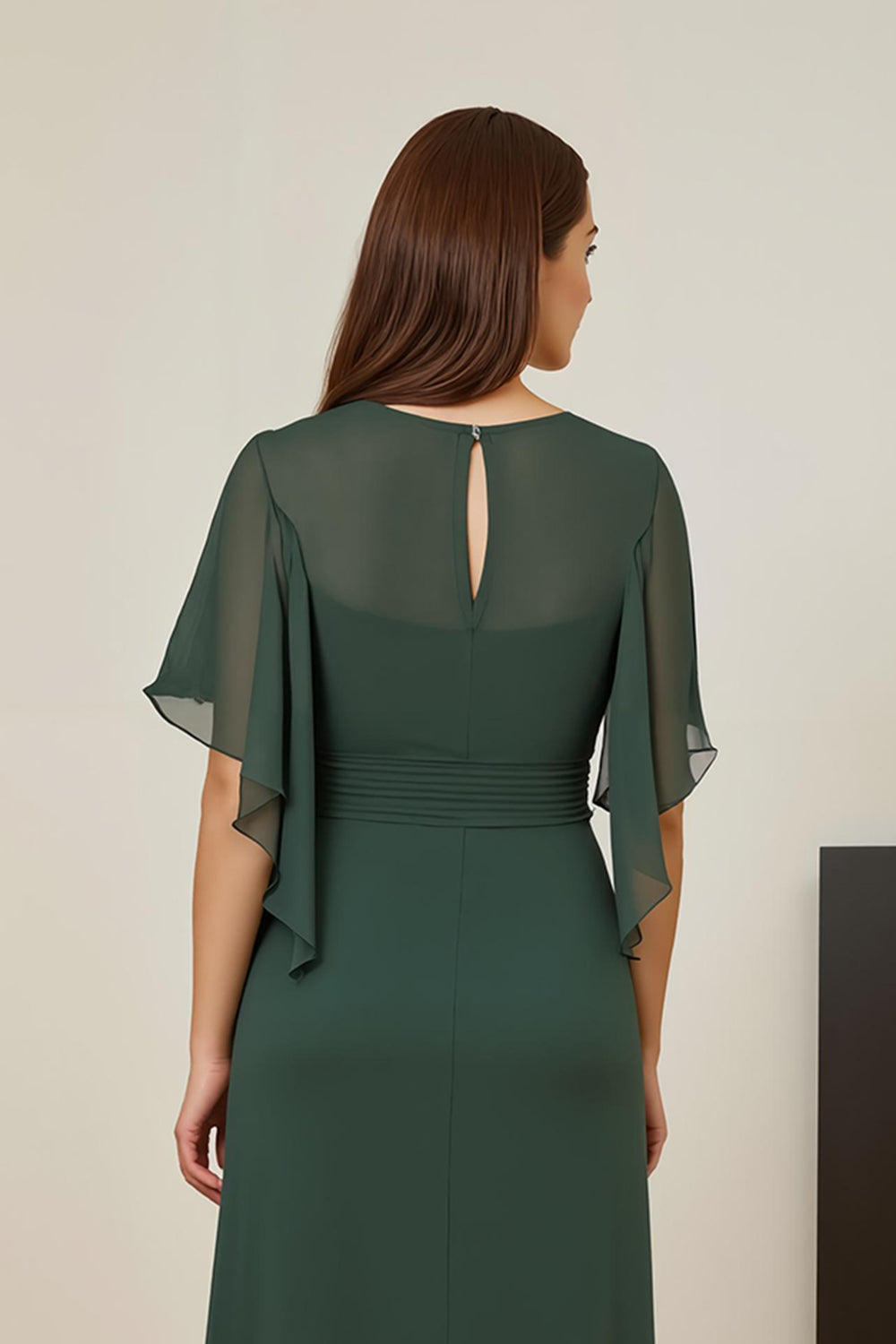 Dark Green Ruched Mother of the Bride Dress with Flutter Sleeves